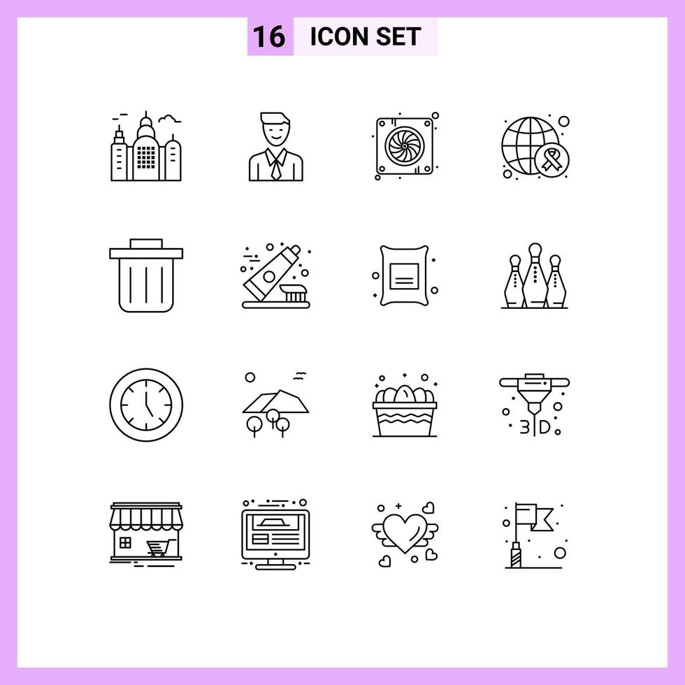Group of 16 Outlines Signs and Symbols for dentifrice world computer day awareness Editable Vector Design Elements