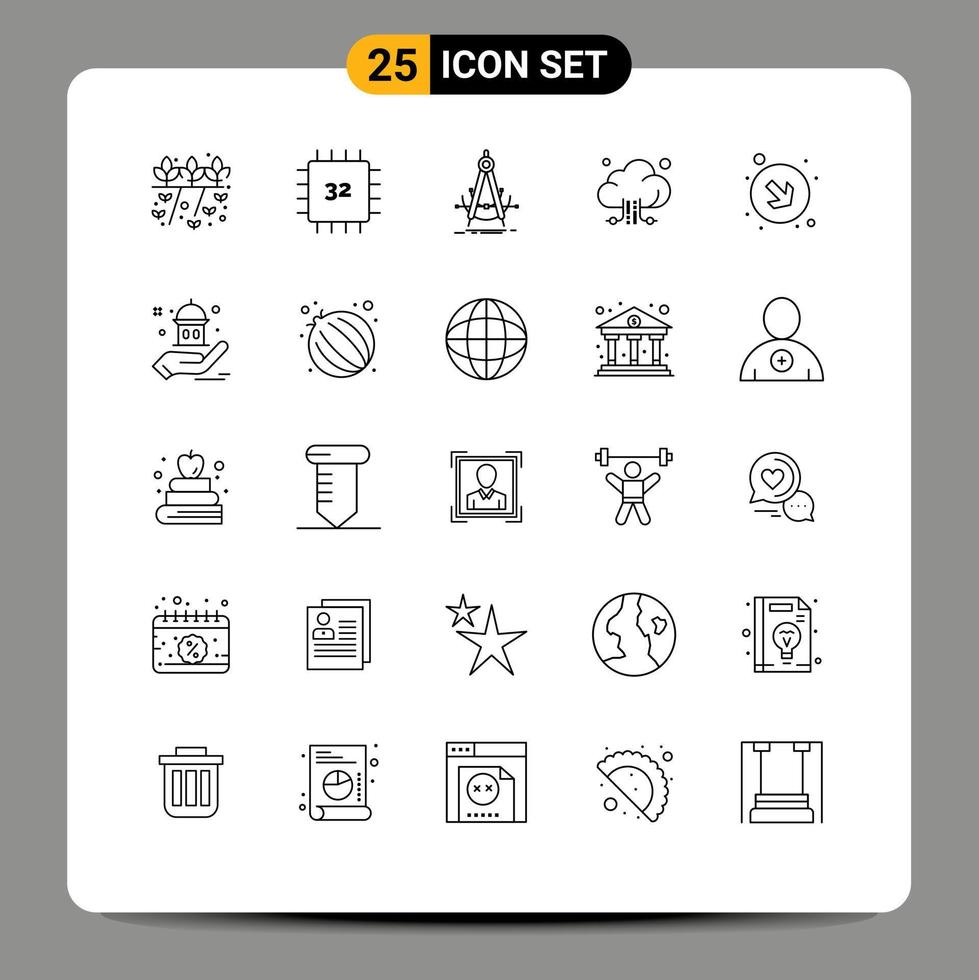 Line Pack of 25 Universal Symbols of technology connection hardware cloud compass Editable Vector Design Elements