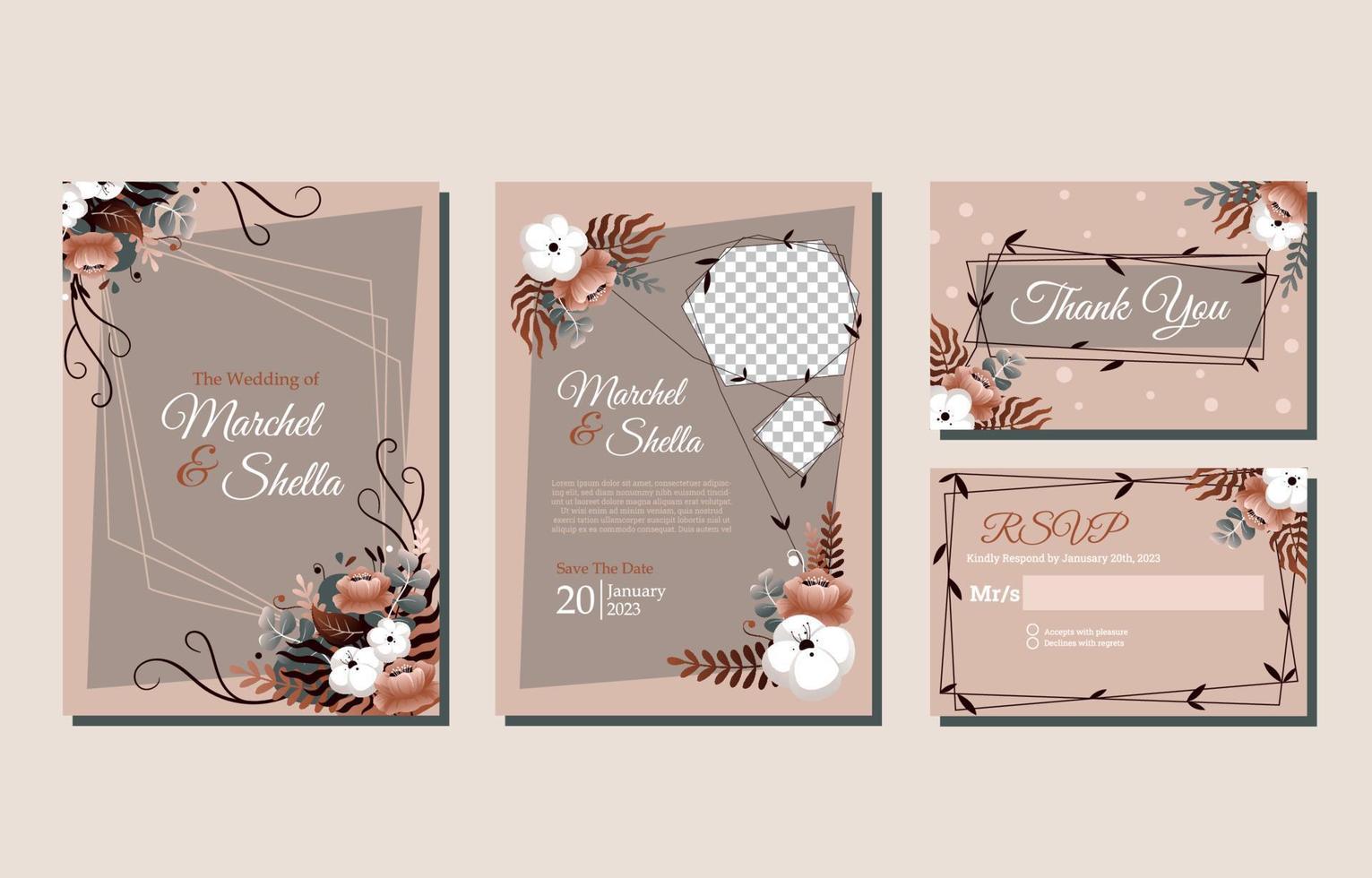 plantilla de invitación de boda floral vector