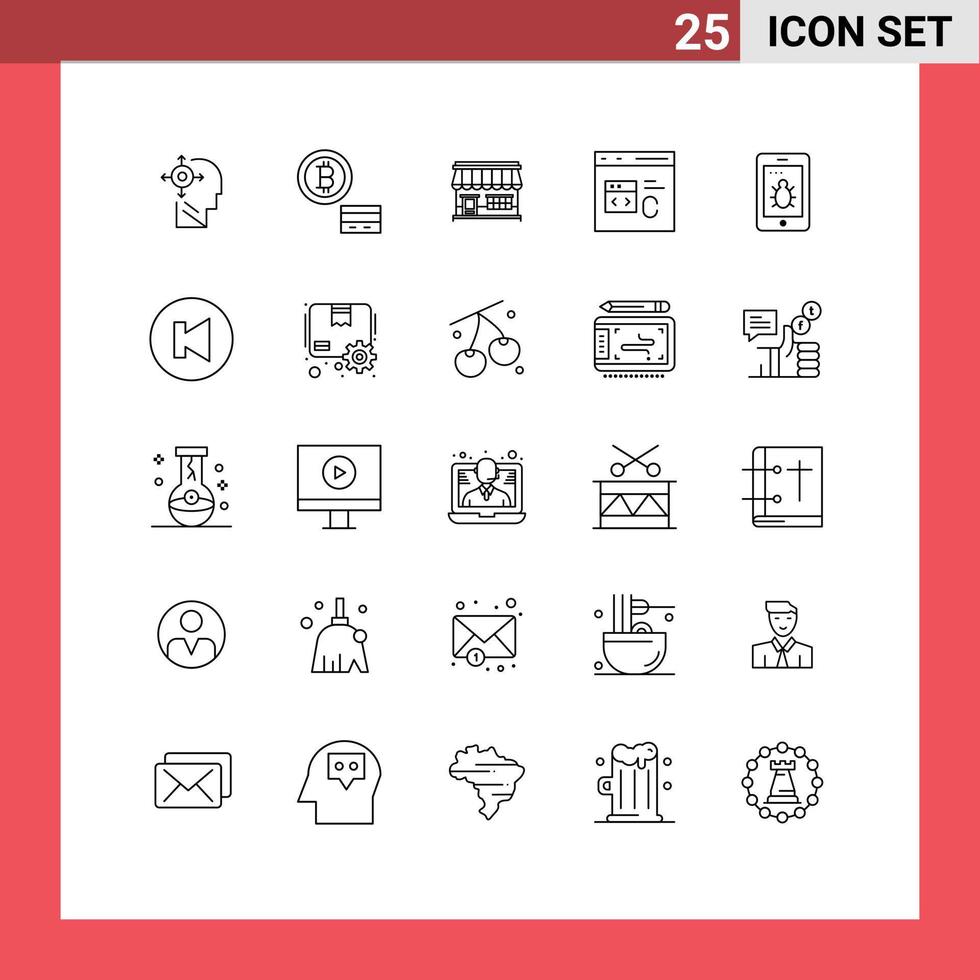 Pack of 25 Modern Lines Signs and Symbols for Web Print Media such as mobile develop online coding c Editable Vector Design Elements