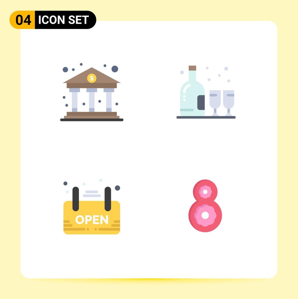 4 Universal Flat Icons Set for Web and Mobile Applications bank shop finance glass board Editable Vector Design Elements