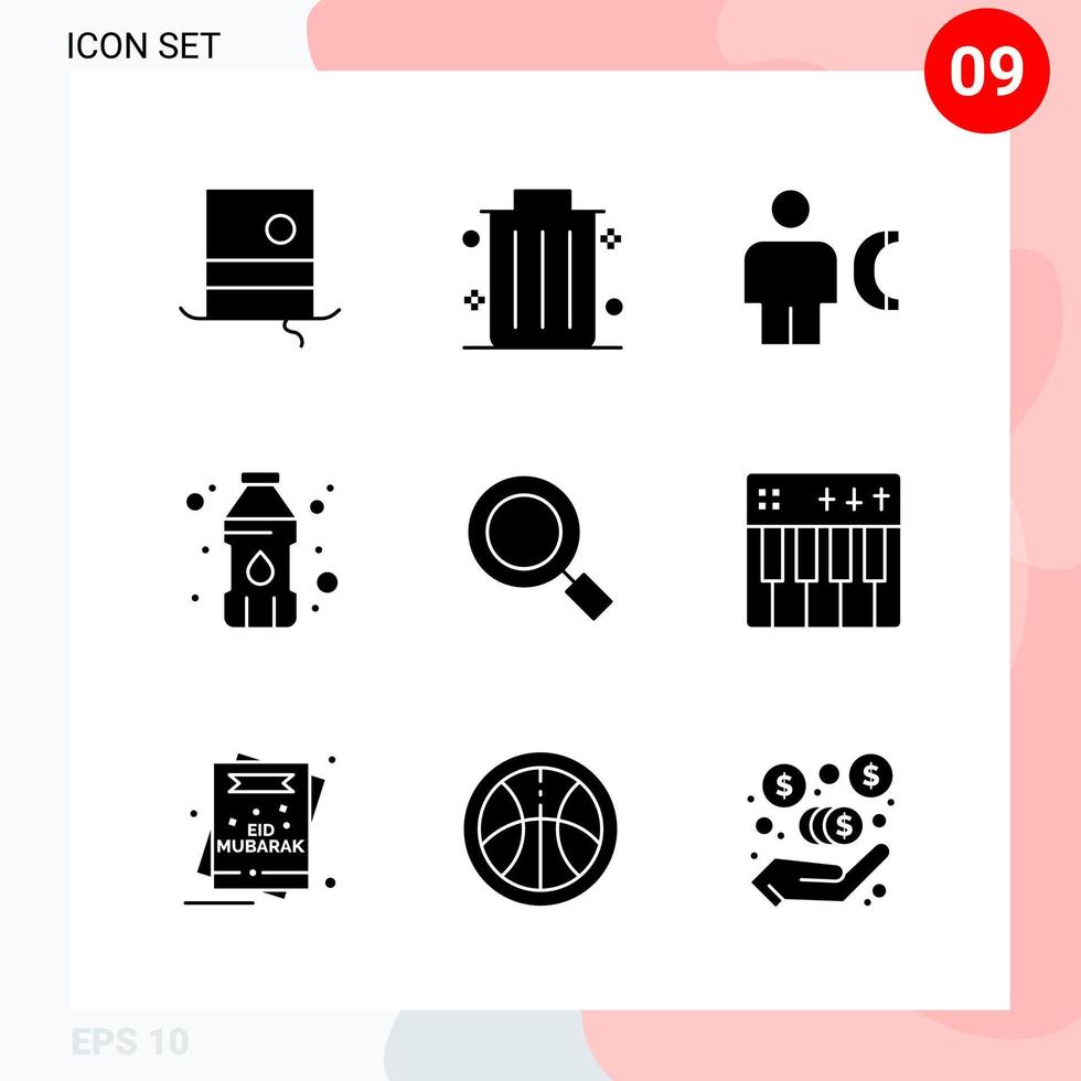 Vector Pack of 9 Icons in Solid Style Creative Glyph Pack isolated on White Background for Web and Mobile Creative Black Icon vector background