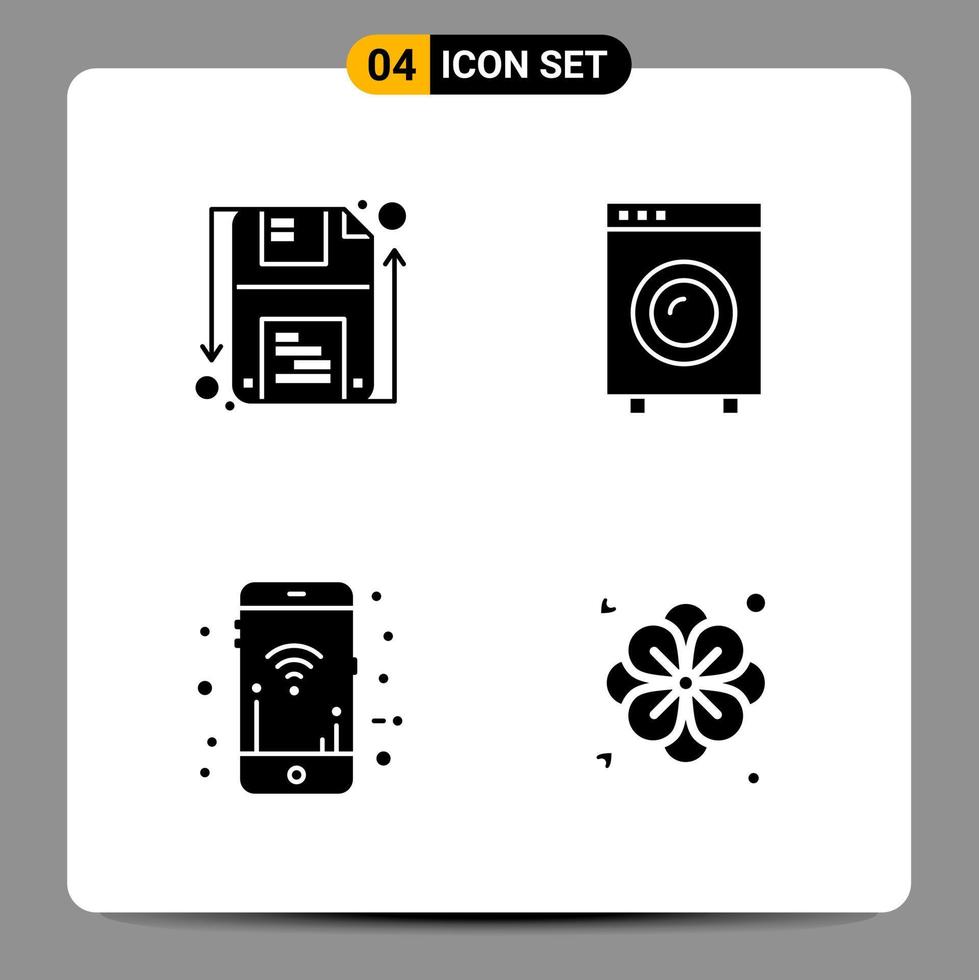 4 Black Icon Pack Glyph Symbols Signs for Responsive designs on white background 4 Icons Set Creative Black Icon vector background