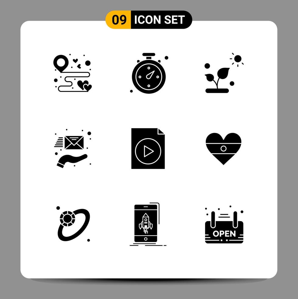 Pack of 9 Modern Solid Glyphs Signs and Symbols for Web Print Media such as file support biology hand email Editable Vector Design Elements