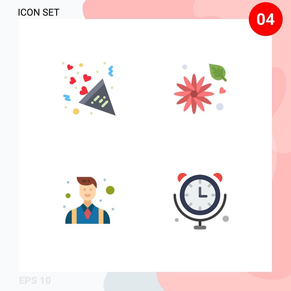 Mobile Interface Flat Icon Set of 4 Pictograms of celebration businessman love buttercup flower people Editable Vector Design Elements