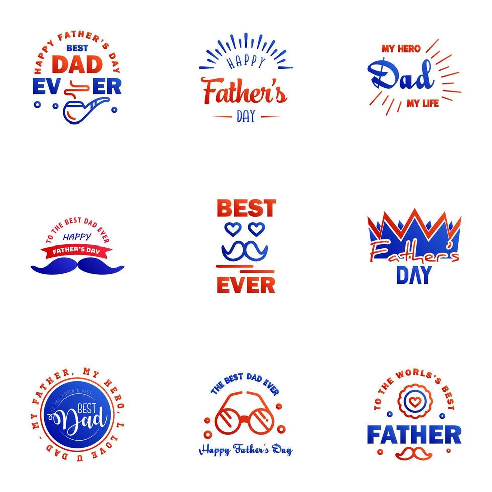 Set of Happy Fathers day elements 9 Blue and red Vector illustration Editable Vector Design Elements