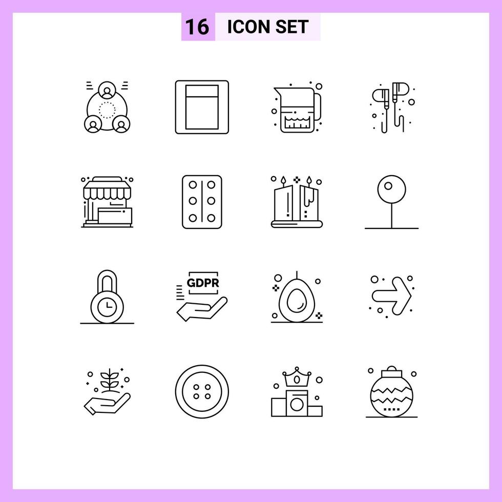 16 User Interface Outline Pack of modern Signs and Symbols of sale smartphone jug music hand Editable Vector Design Elements