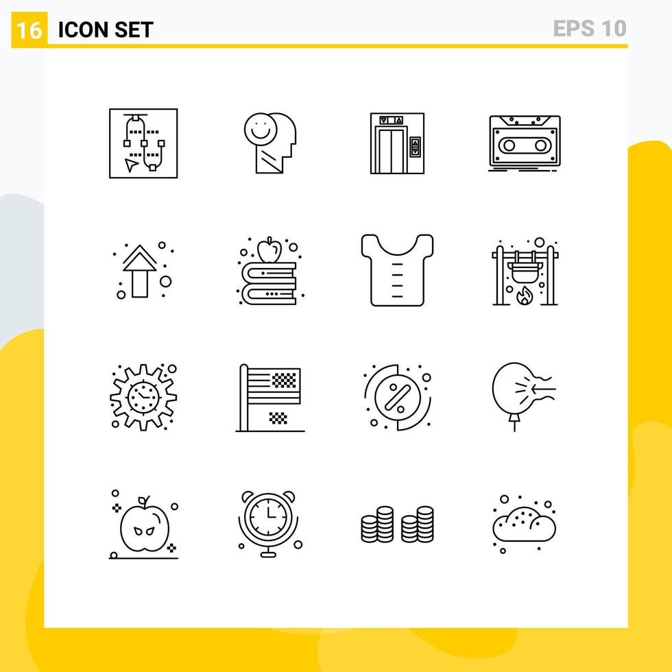 Outline Pack of 16 Universal Symbols of arrow tape optimism record cassette Editable Vector Design Elements