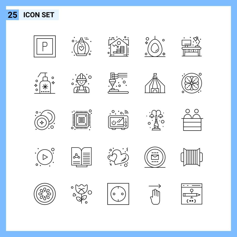 25 iconos estilo de línea símbolos de contorno creativo signo de icono de línea negra aislado sobre fondo blanco fondo de vector de icono negro creativo