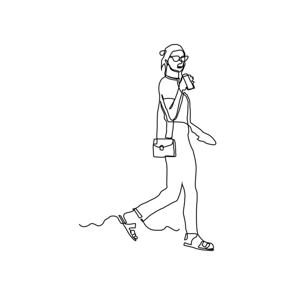 continuous line of beautiful women posing vector
