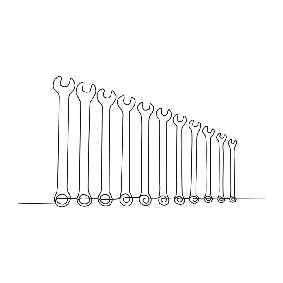 continuous line of workshop wrenches vector