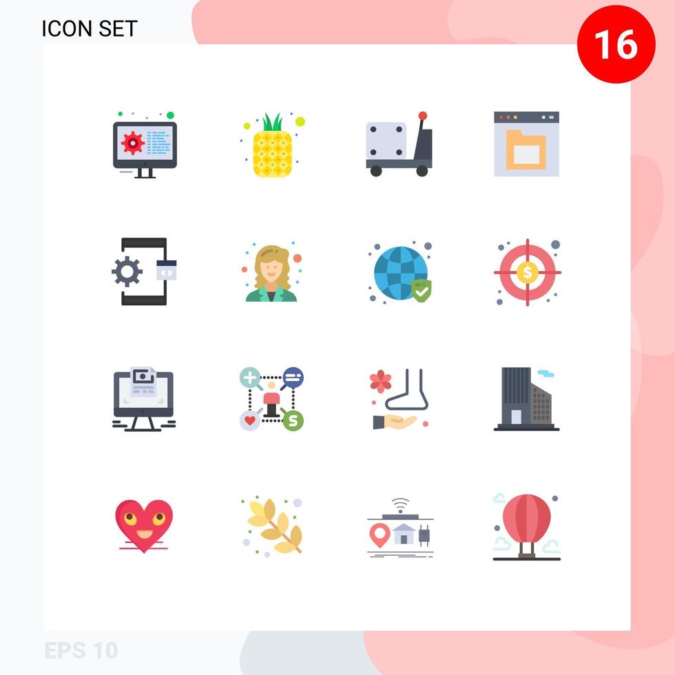 Pictogram Set of 16 Simple Flat Colors of interface file pineapple document truck Editable Pack of Creative Vector Design Elements