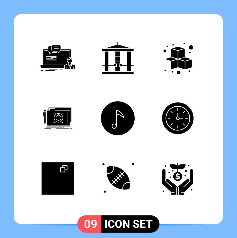 Set of 9 Vector Solid Glyphs on Grid for key target murder lock play Editable Vector Design Elements