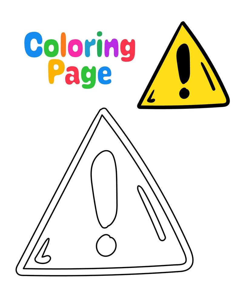 Coloring page with Attention sign for kids vector