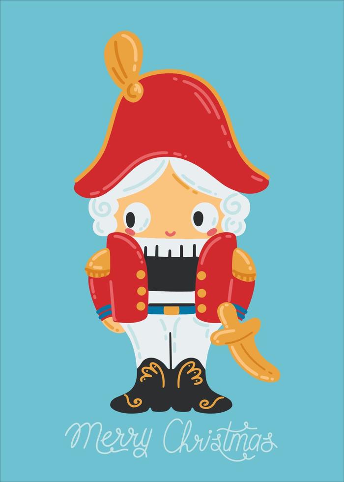 The Nutcracker, the character of a children's fairy tale. Christmas symbol. Holiday card design. Colorful vector illustration. New year illustration. Greeting card template.