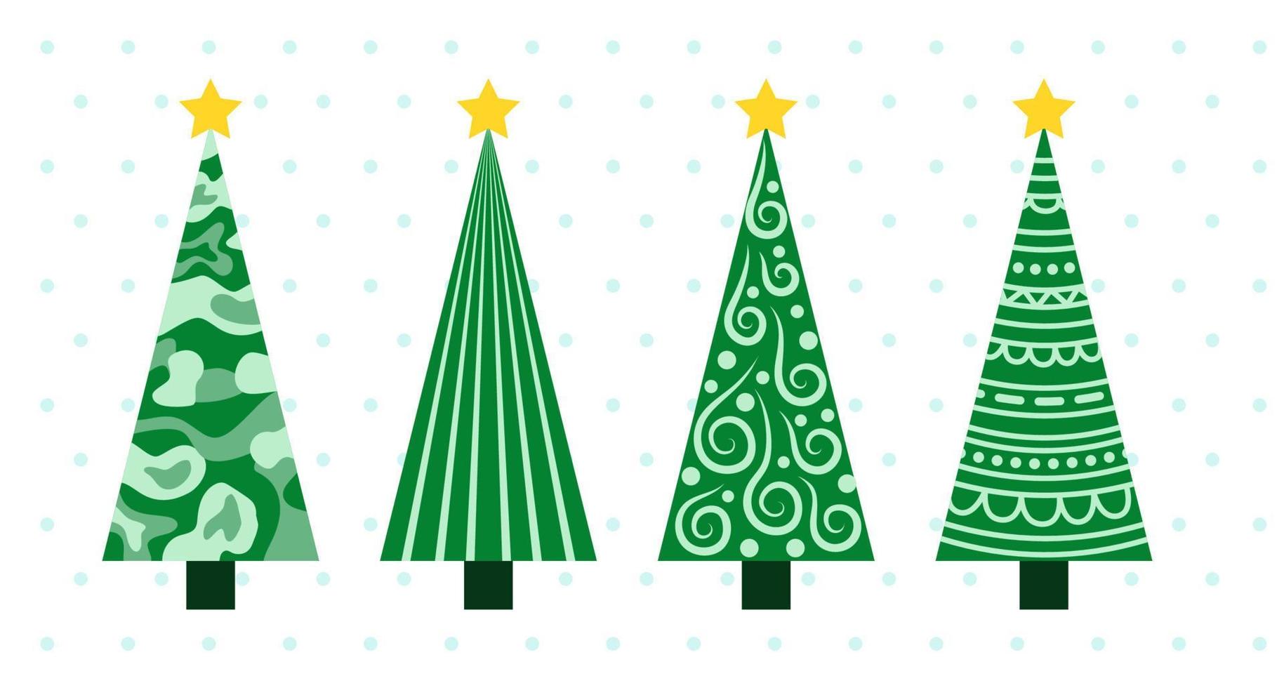 Vector Christmas tree collection. Isolated geometric decorated tree on white