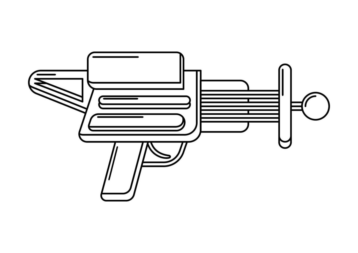 Vector linenear blaster on white. Isolated outline toy gun for coloring page. Futuristic weapon design