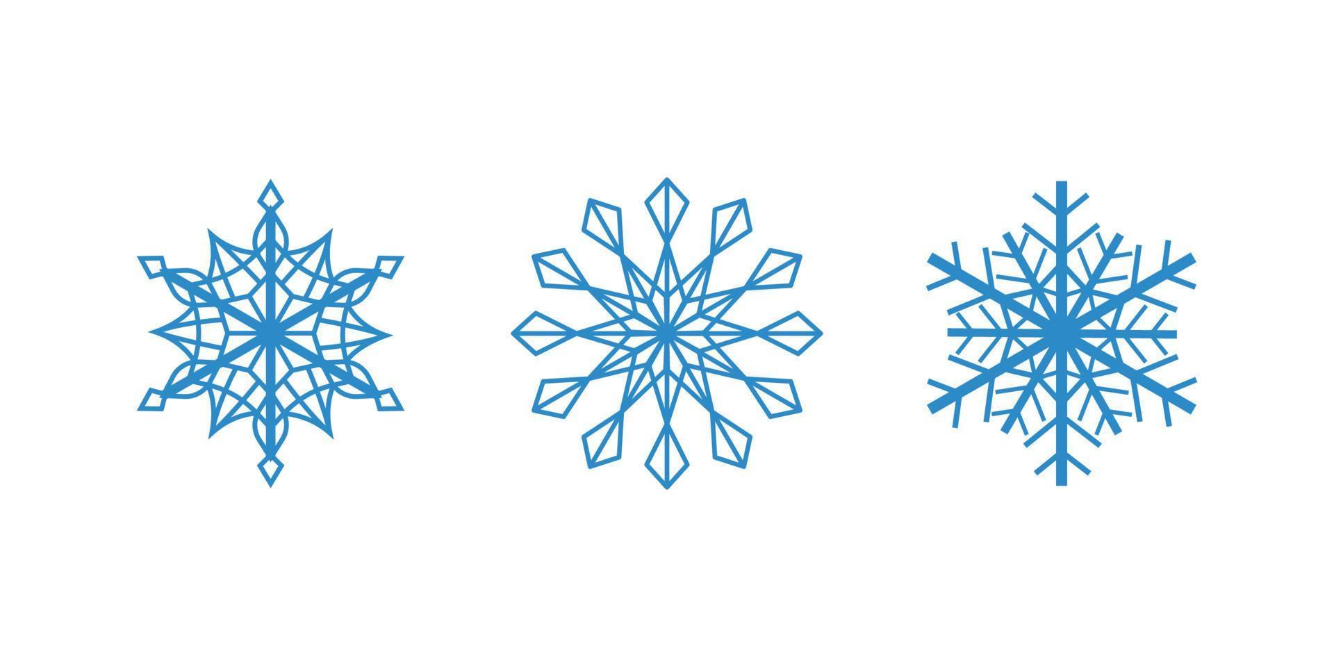 Vector blue snowflakes on the whitebackground. Isolated outline flakes set. Line art collection for winter decor.