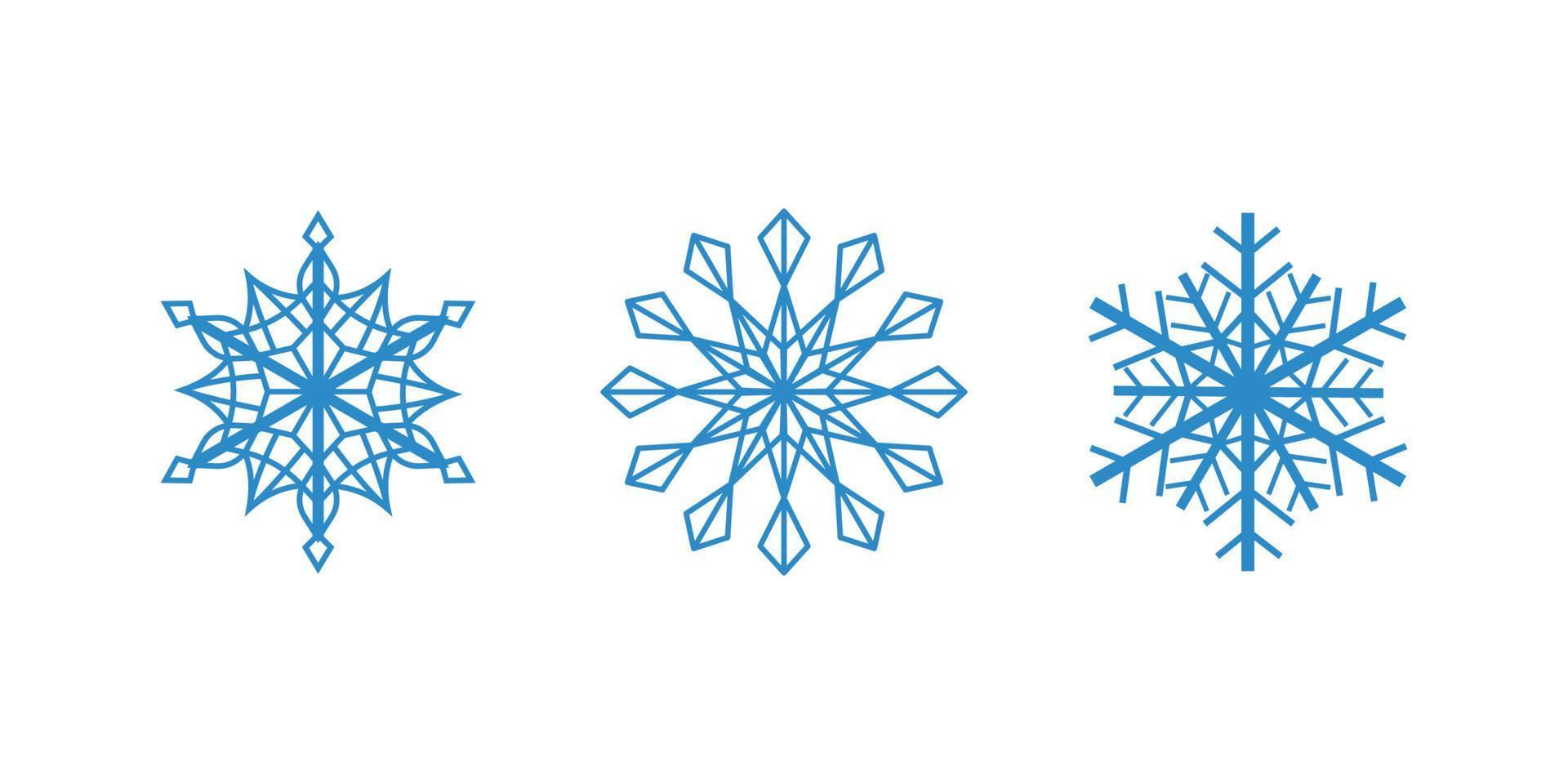 copos de nieve azules vectoriales en el fondo blanco. conjunto de copos de contorno aislado. colección de arte lineal para la decoración de invierno. vector