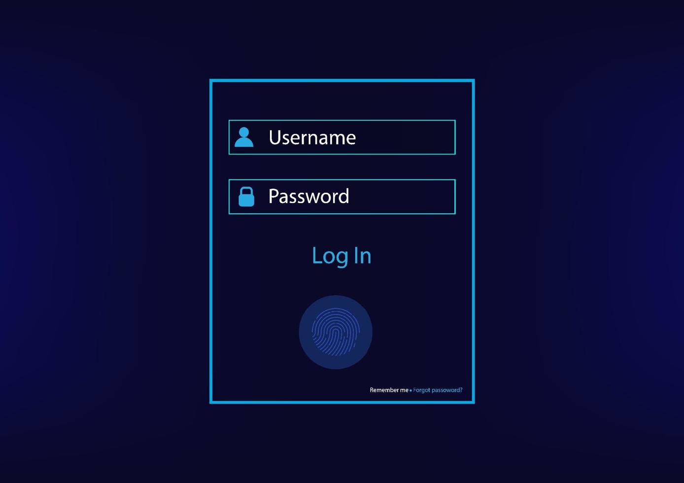 Username and password form menu or fingerprint identification sign in. vector