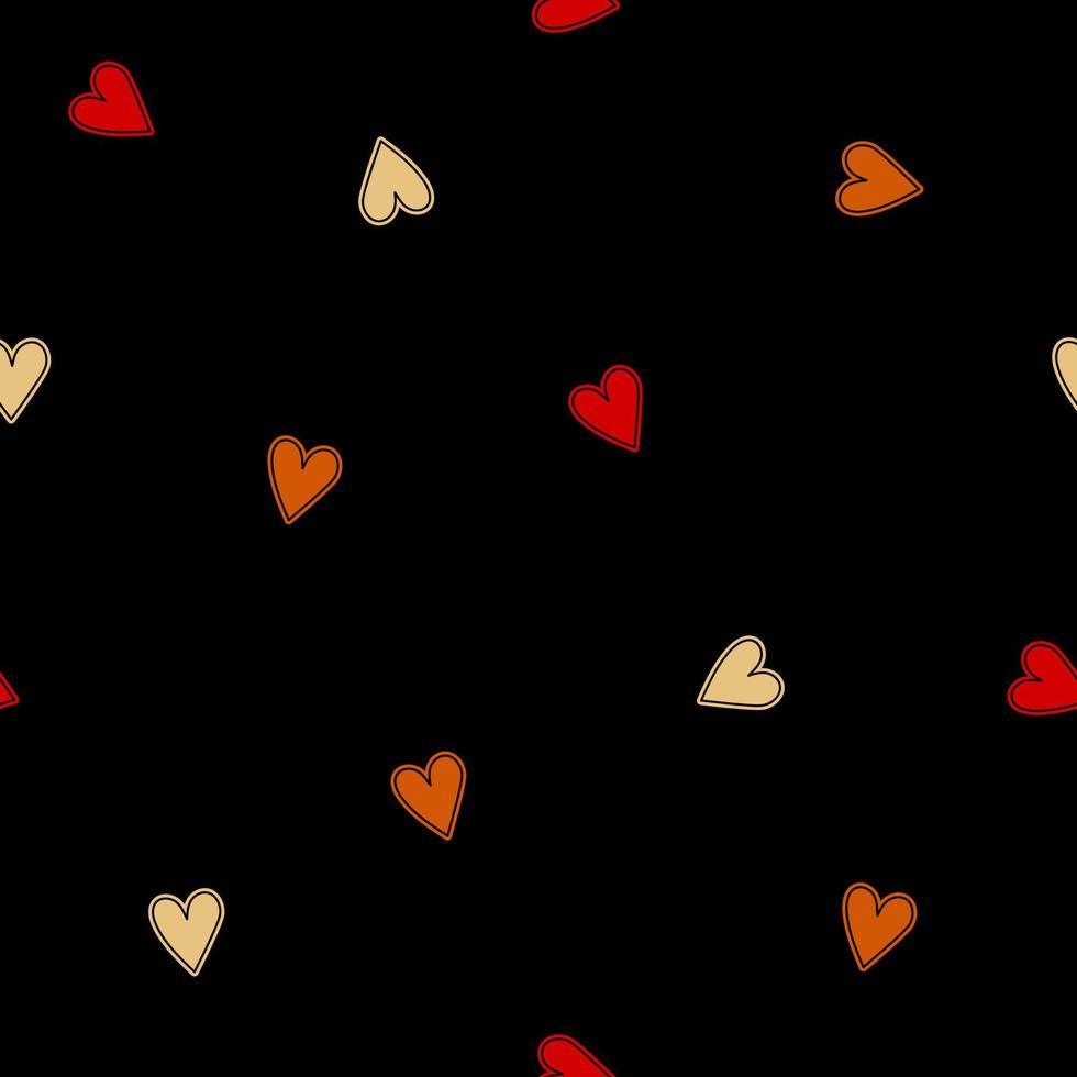 Corazones de colores patern transparente sobre un fondo negro vector