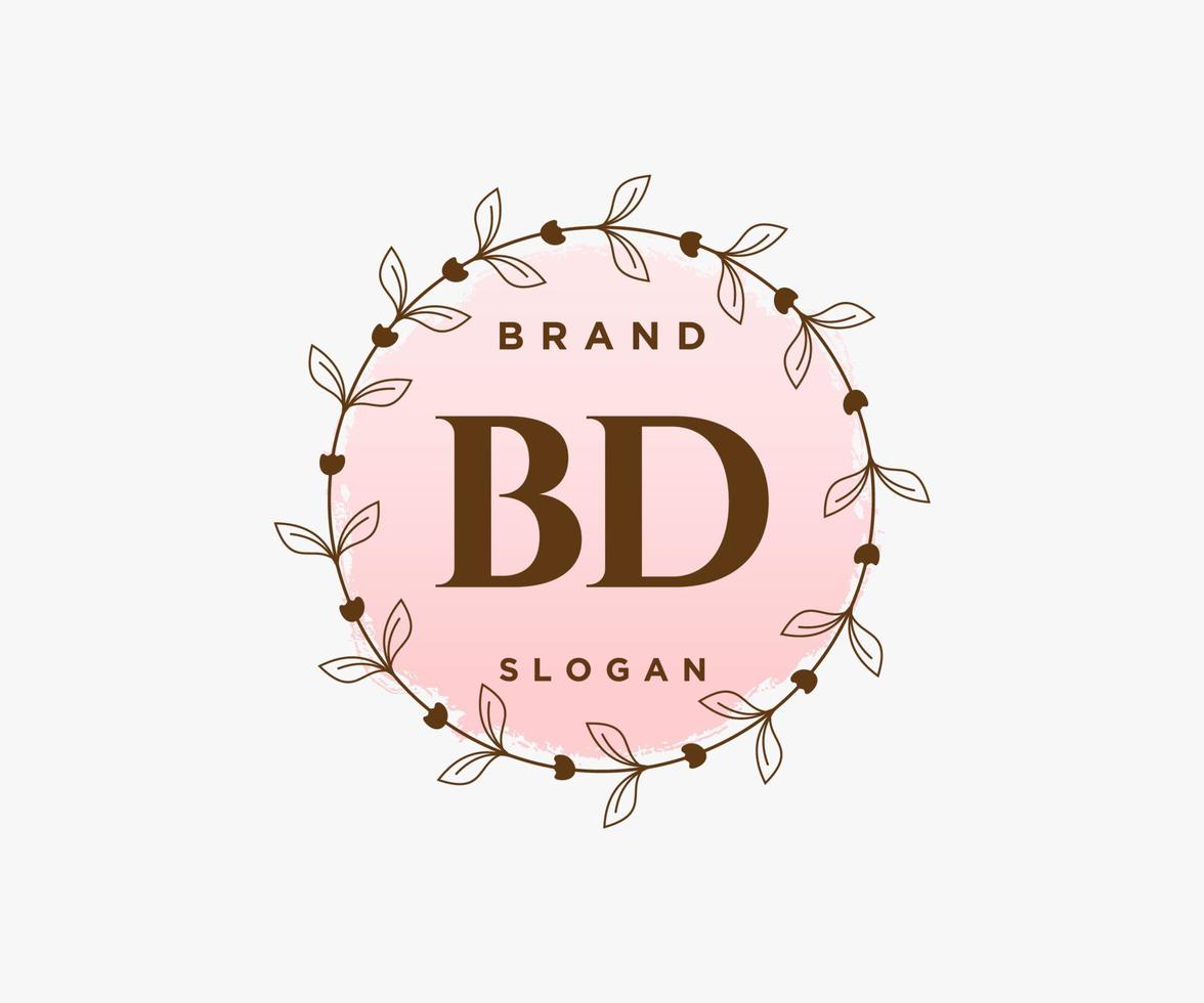 logotipo femenino bd inicial. utilizable para logotipos de naturaleza, salón, spa, cosmética y belleza. elemento de plantilla de diseño de logotipo de vector plano.