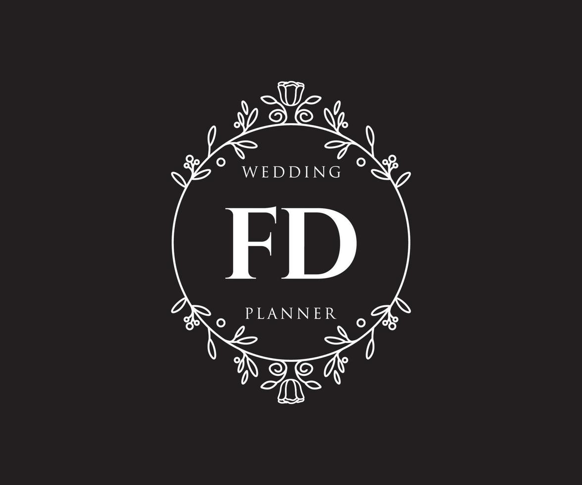 colección de logotipos de monograma de boda con letras iniciales fd, plantillas florales y minimalistas modernas dibujadas a mano para tarjetas de invitación, guardar la fecha, identidad elegante para restaurante, boutique, café en vector