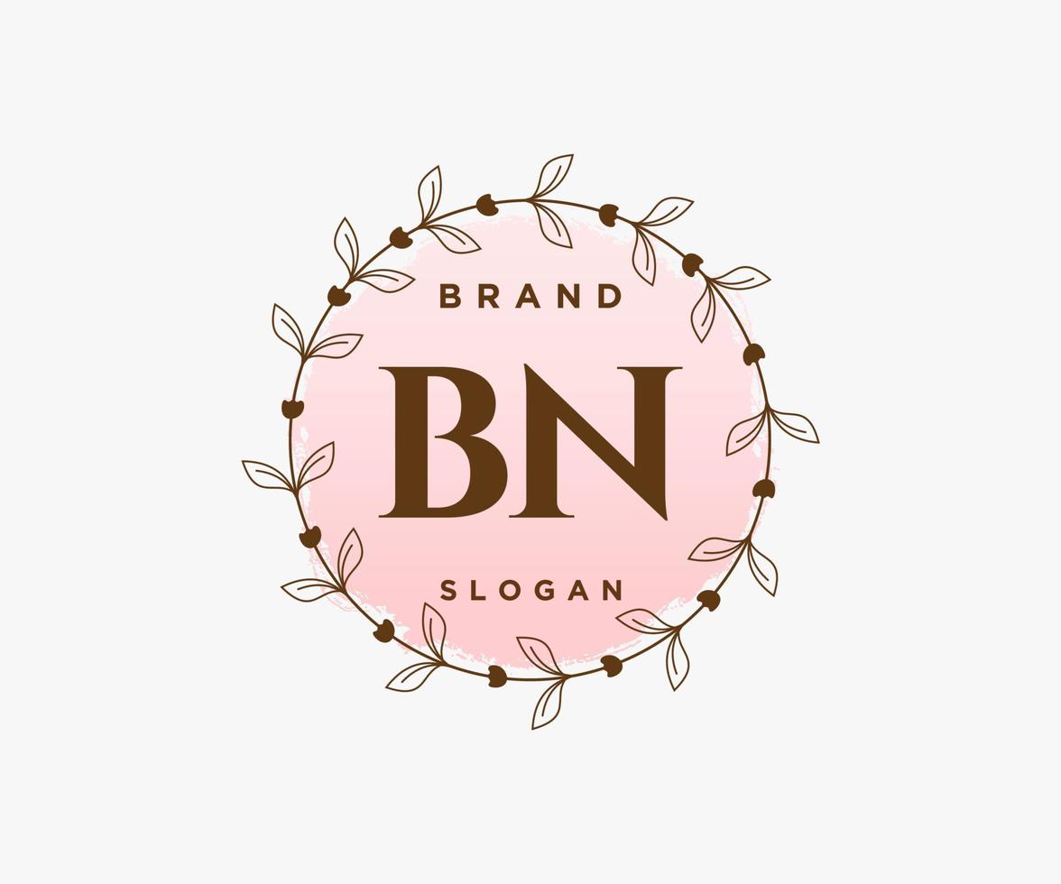 Initial BN feminine logo. Usable for Nature, Salon, Spa, Cosmetic and Beauty Logos. Flat Vector Logo Design Template Element.