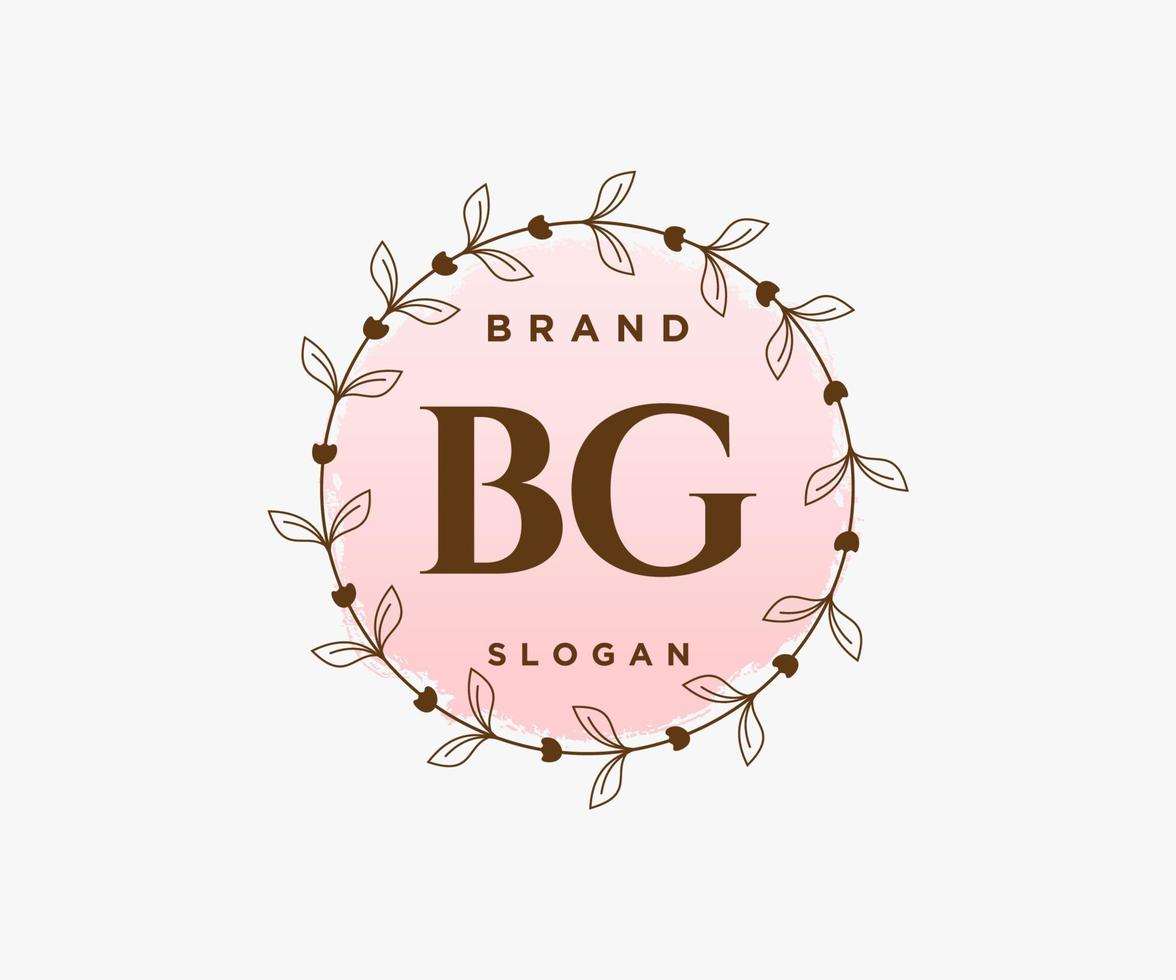 Initial BG feminine logo. Usable for Nature, Salon, Spa, Cosmetic and Beauty Logos. Flat Vector Logo Design Template Element.