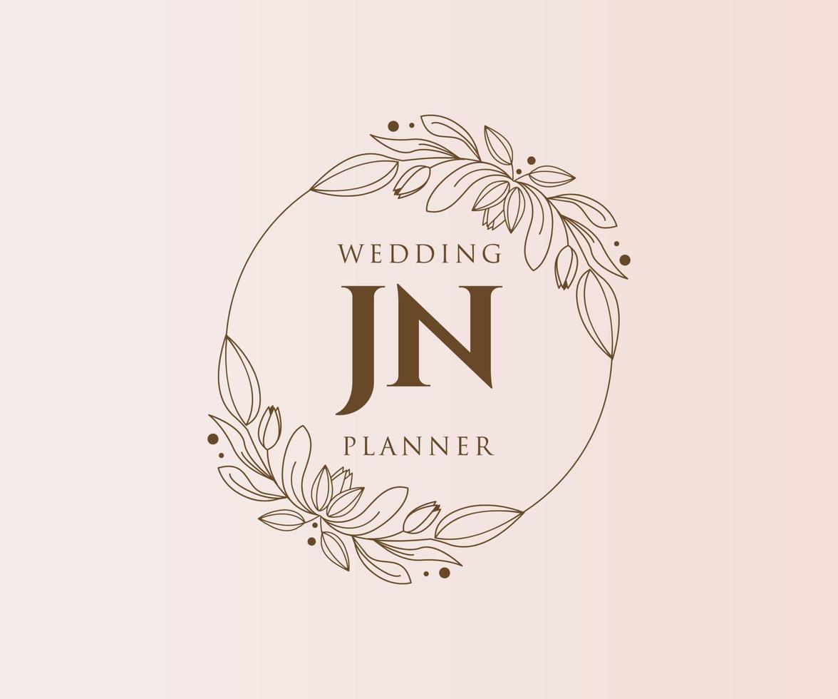 JN Initials letter Wedding monogram logos collection, hand drawn modern minimalistic and floral templates for Invitation cards, Save the Date, elegant identity for restaurant, boutique, cafe in vector