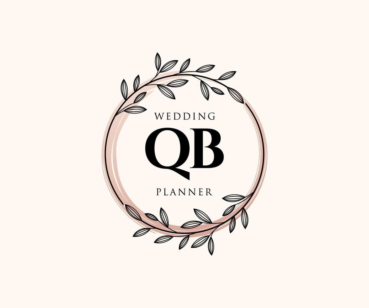 QB Initials letter Wedding monogram logos collection, hand drawn modern minimalistic and floral templates for Invitation cards, Save the Date, elegant identity for restaurant, boutique, cafe in vector