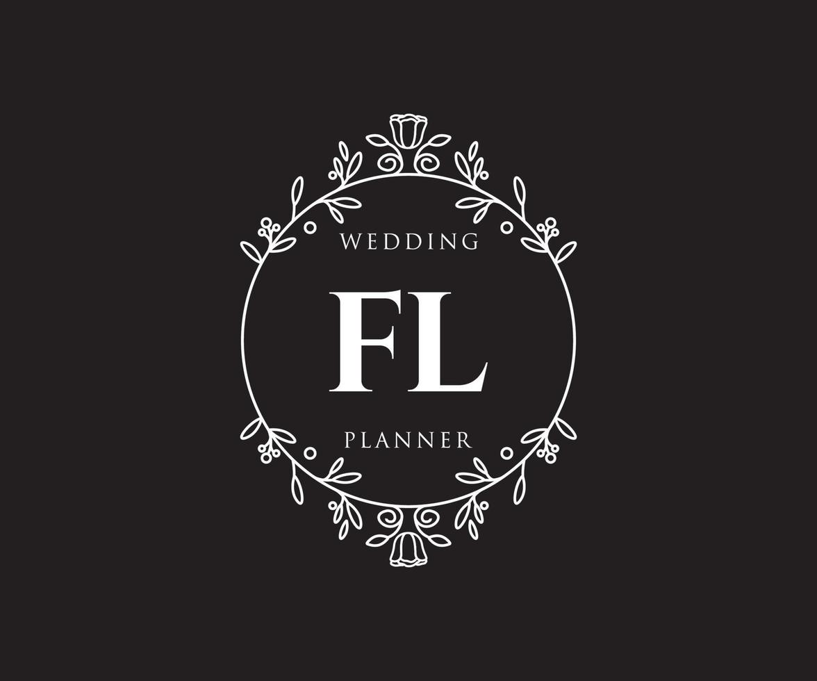 colección de logotipos de monograma de boda con letras iniciales fl, plantillas florales y minimalistas modernas dibujadas a mano para tarjetas de invitación, guardar la fecha, identidad elegante para restaurante, boutique, café en vector