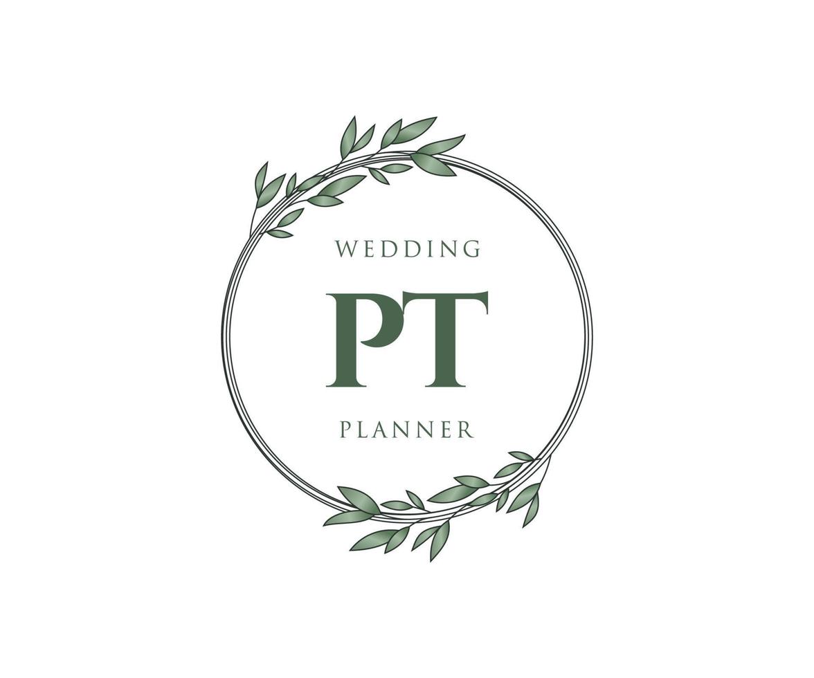 PT Initials letter Wedding monogram logos collection, hand drawn modern minimalistic and floral templates for Invitation cards, Save the Date, elegant identity for restaurant, boutique, cafe in vector