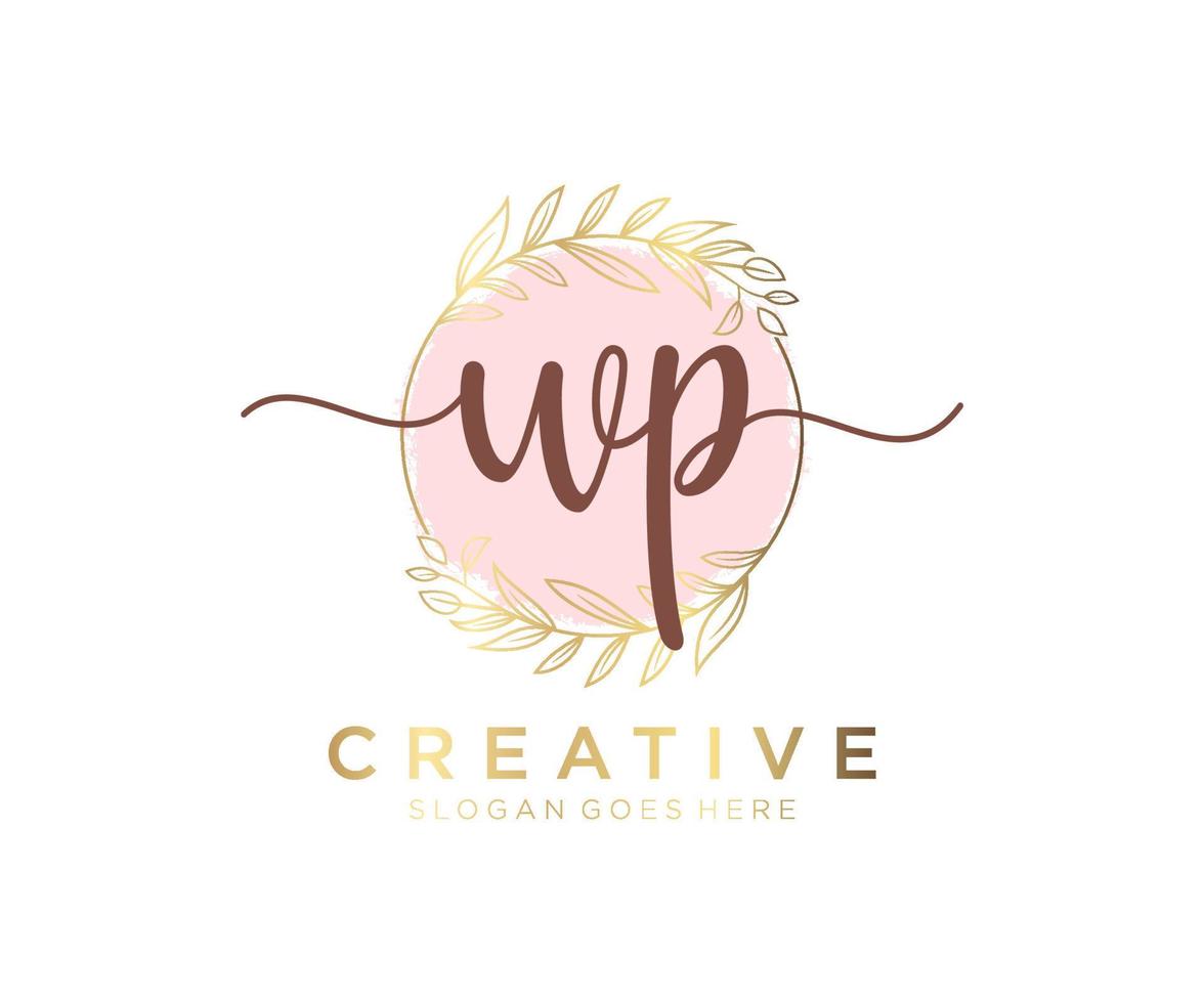 Initial WP feminine logo. Usable for Nature, Salon, Spa, Cosmetic and Beauty Logos. Flat Vector Logo Design Template Element.