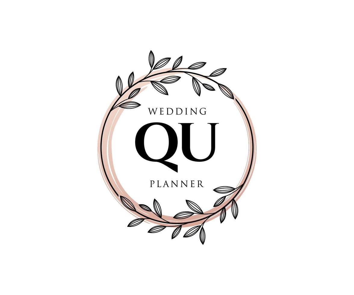 QU Initials letter Wedding monogram logos collection, hand drawn modern minimalistic and floral templates for Invitation cards, Save the Date, elegant identity for restaurant, boutique, cafe in vector