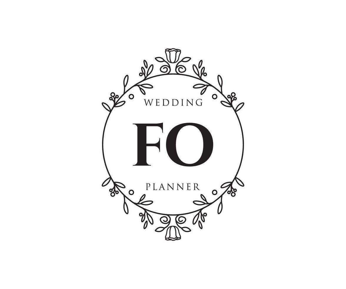 colección de logotipos de monogramas de boda con letras iniciales fo, plantillas florales y minimalistas modernas dibujadas a mano para tarjetas de invitación, guardar la fecha, identidad elegante para restaurante, boutique, café en vector