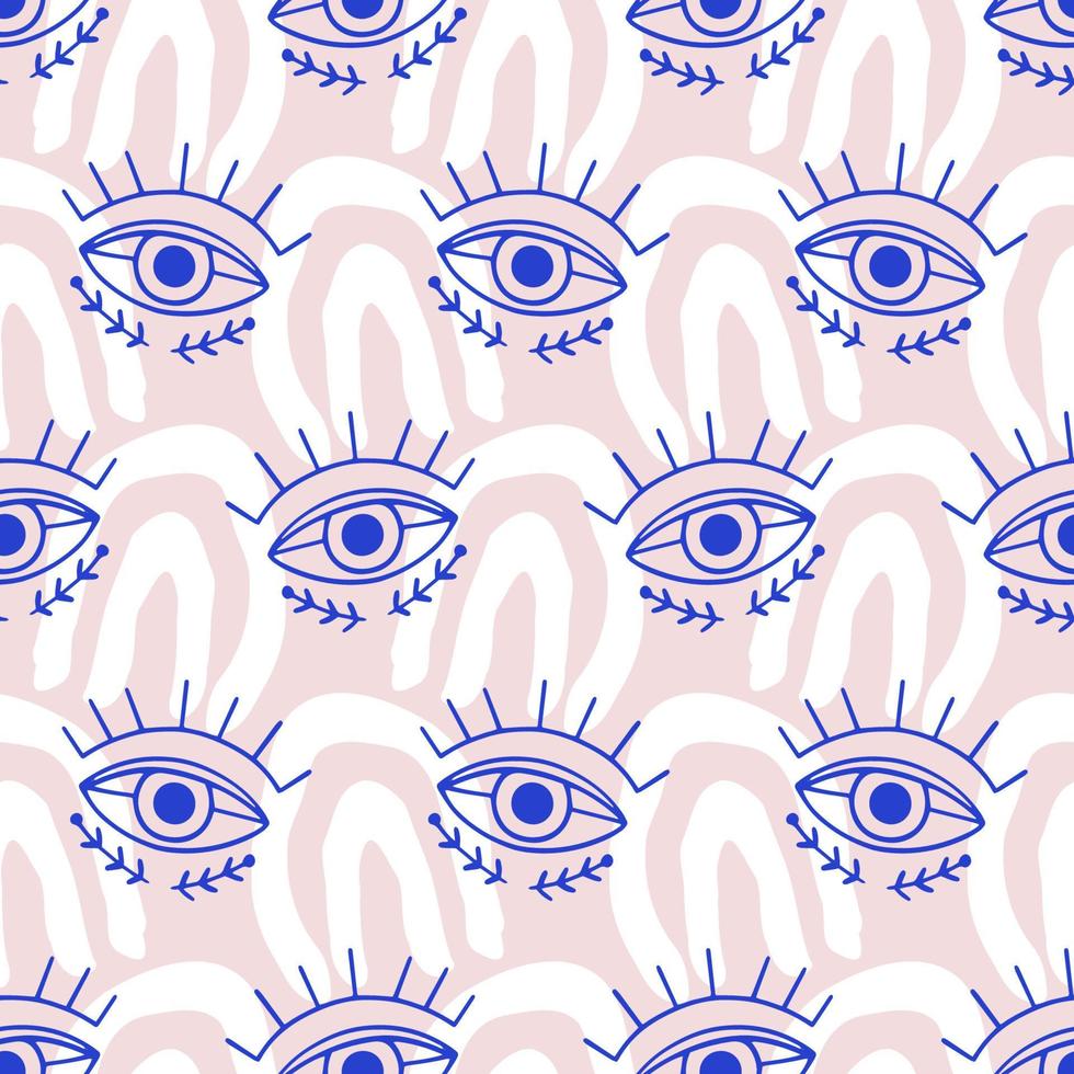 Aztec Evil eyes seamless pattern in blue, salmon color vector