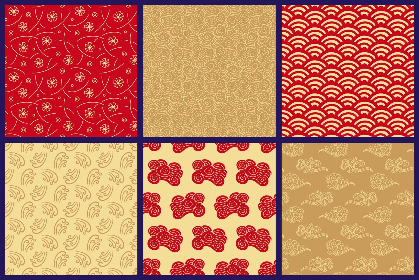 Chinese, Japanese seamless patterns set vector