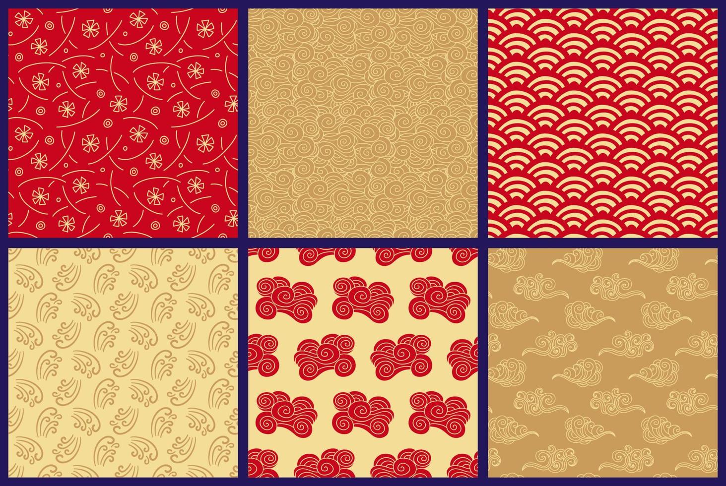 Chinese, Japanese seamless patterns set vector