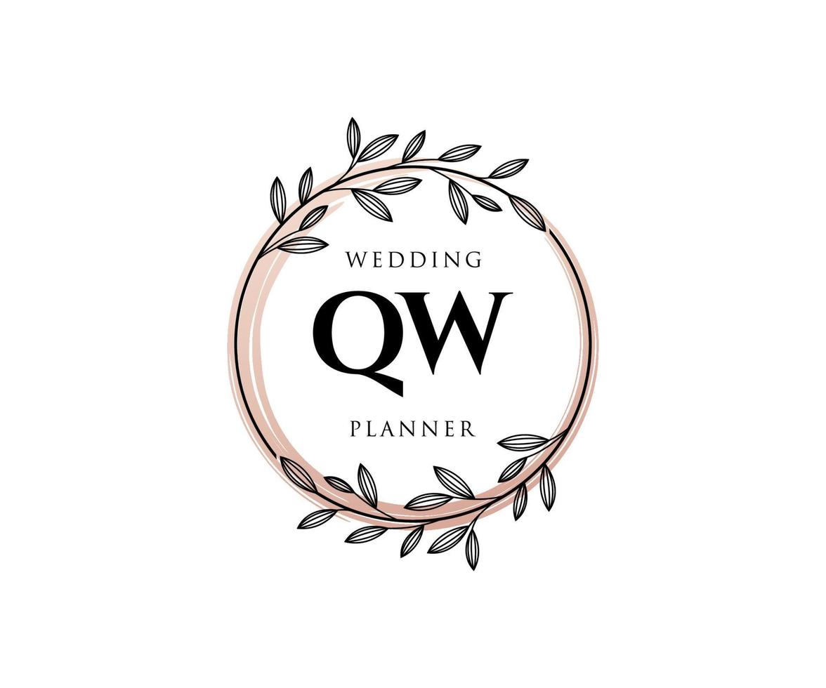 colección de logotipos de monograma de boda con letras iniciales qw, plantillas florales y minimalistas modernas dibujadas a mano para tarjetas de invitación, guardar la fecha, identidad elegante para restaurante, boutique, café en vector