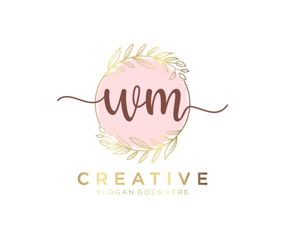 Initial WM feminine logo. Usable for Nature, Salon, Spa, Cosmetic and Beauty Logos. Flat Vector Logo Design Template Element.