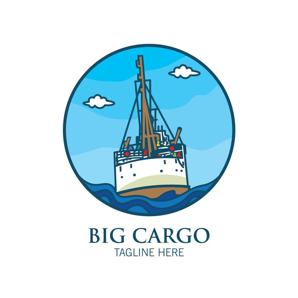 Big Cargo Ship vector illustration in vintage style, perfect for t shirt design
