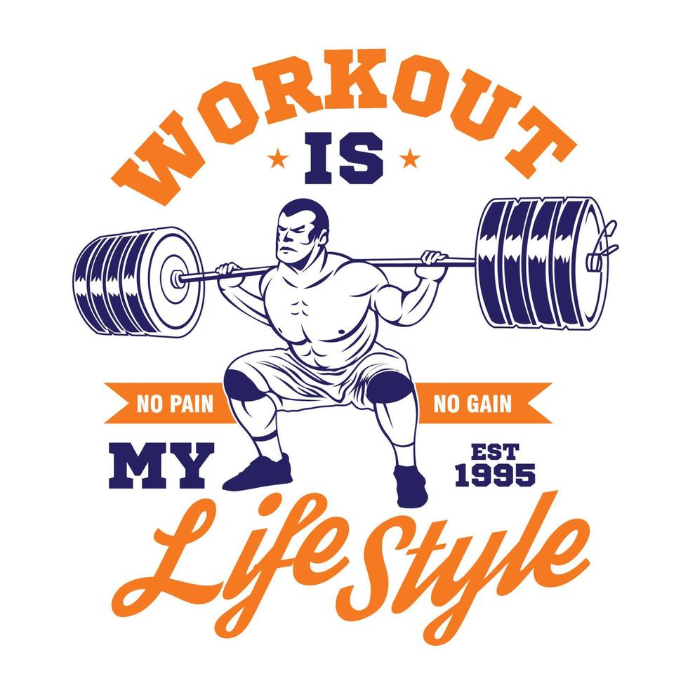 Barbell work out vector illustration logo design, perfect for tshirt design and body building fitness gym logo