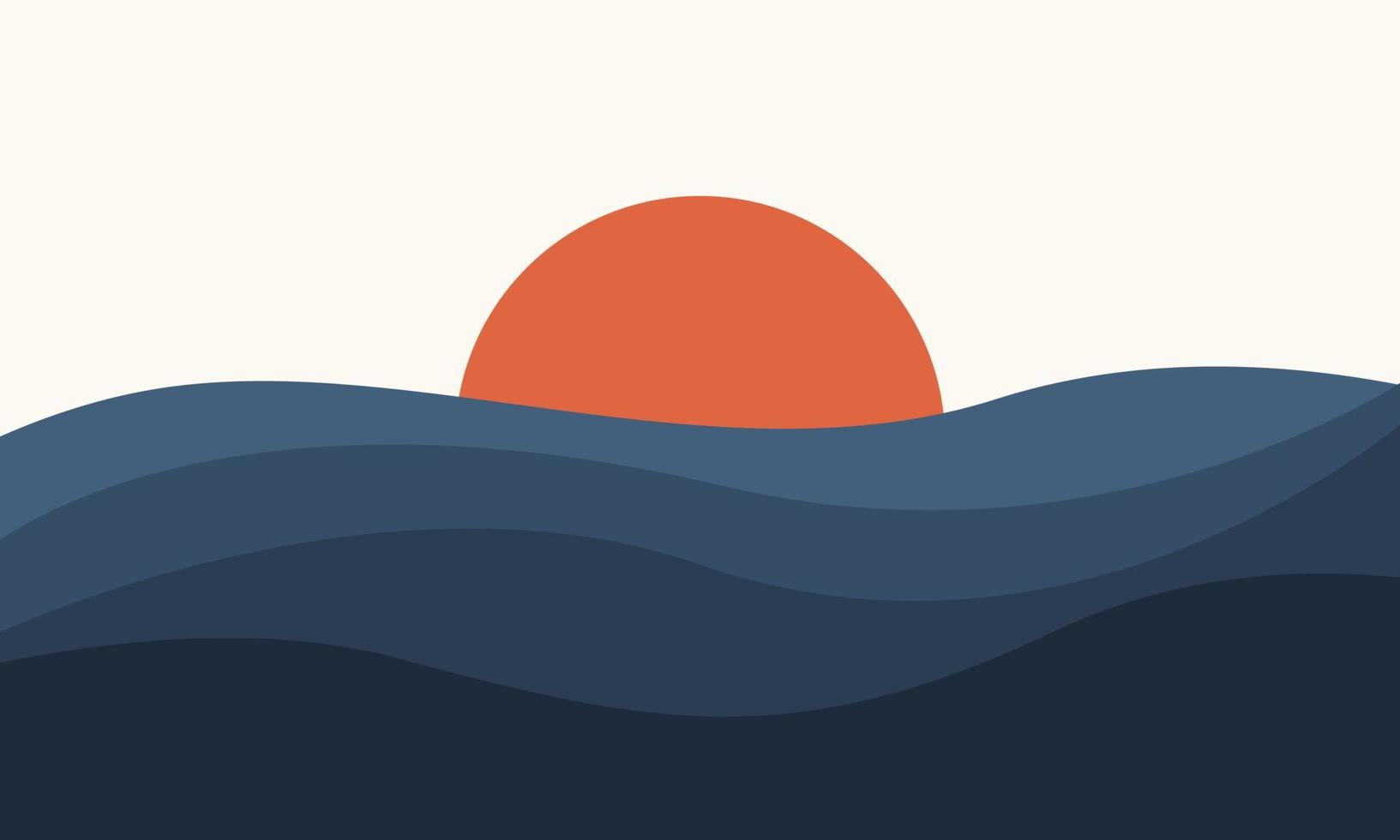 Abstract minimal modern landscape sunset illustration background vector