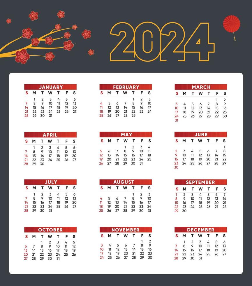 plantilla calendario 2024 15639714 Vector en Vecteezy