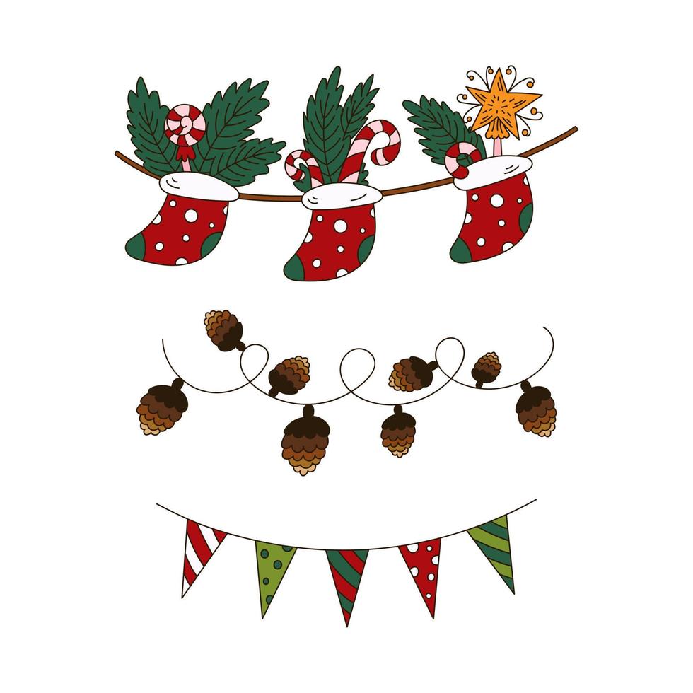 Christmas garlands on string doodle set. vector