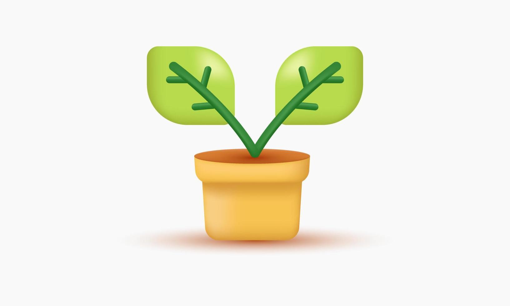 ilustración icono vector realista 3d planta inferior deja maceta concepto de jardinería aislado en el fondo