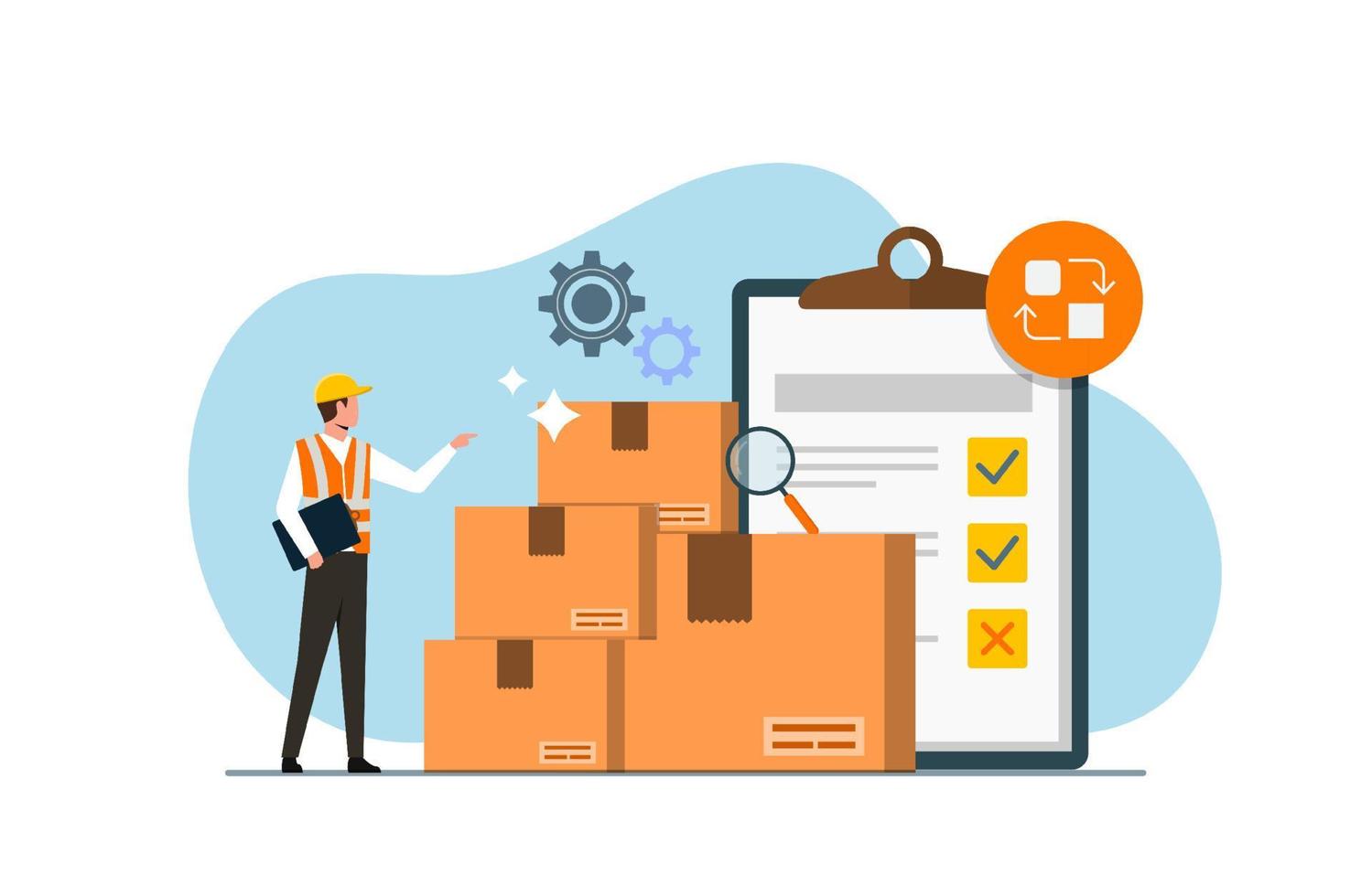 Inventory control system concept, professional manager checking goods and stock supply, Inventory management with goods demand vector