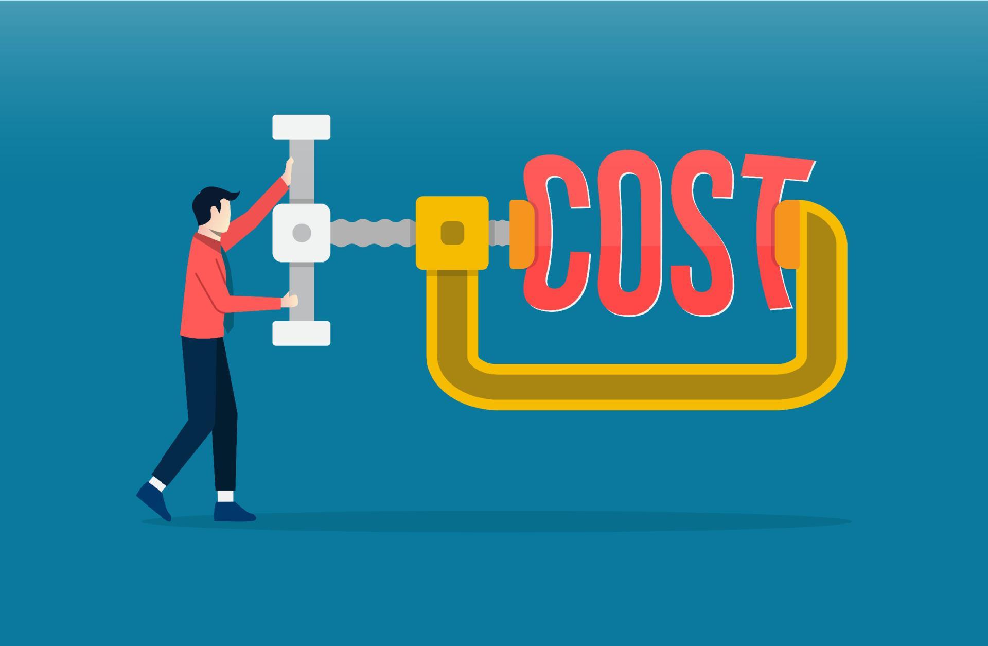 Cost reduction, cost optimization, cost efficiency concept. Businessman squeeze the word cost