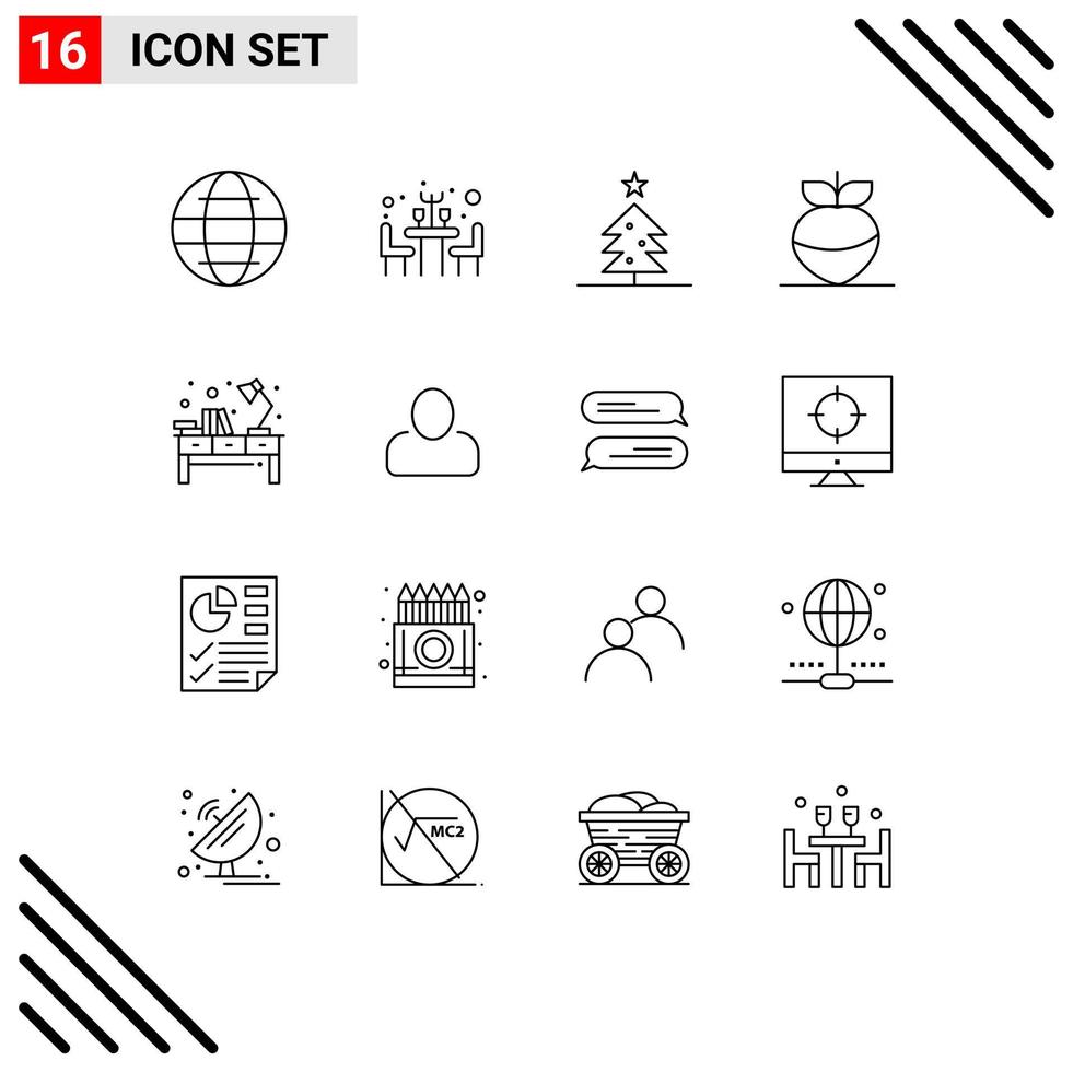 16 Creative Icons Modern Signs and Symbols of workplace table christmas light vegetable Editable Vector Design Elements